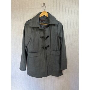 Black Lipstick Womens Gray Hooded Duffle Coat Jacket Toggle Front Size L